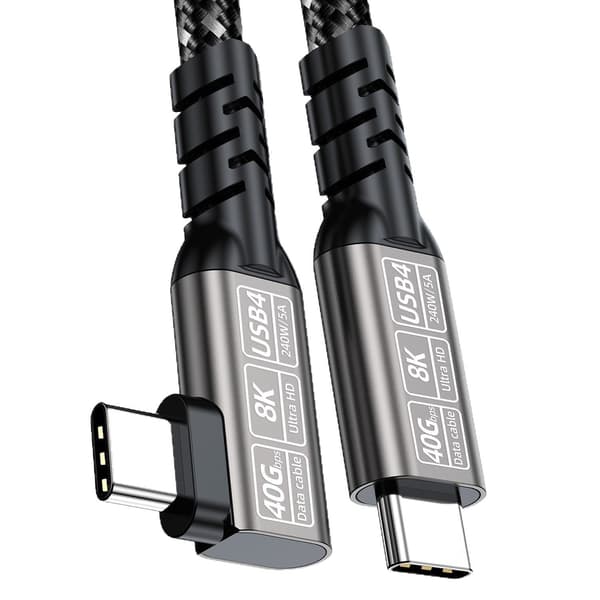 Vinklet USB4-datakabel 40 Gbps høyhastighetskabel - Støtter 8K, 240W lading og Thunderbolt 4/3 for bærbare datamaskiner 1 m