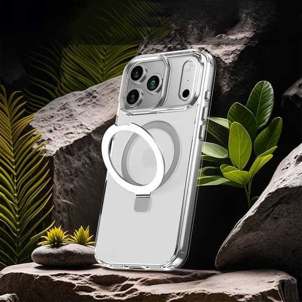 Sølv magnetisk telefoncover kompatibelt med iPhone 14 Pro med usynlig stander