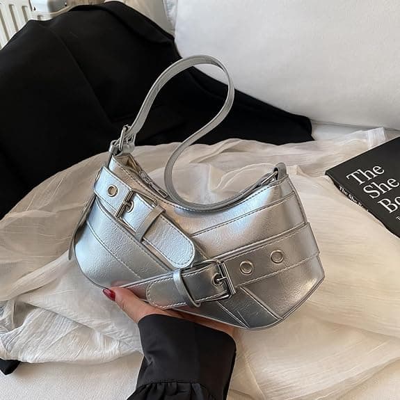 Skuldertasker til kvinder PU-læder clutch små pungetasker (sølv) silver