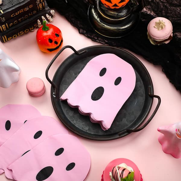 100 stykker Halloween spøgelsesservietter hvide 2-lags engangs foldede, lyserøde pink