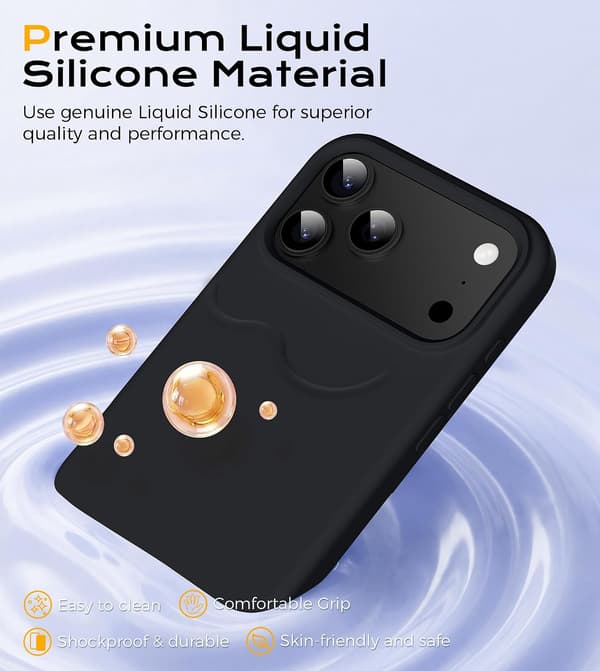 iPhone 18 Pro-deksel, flytende silikondeksel, svart iPhone18PRO