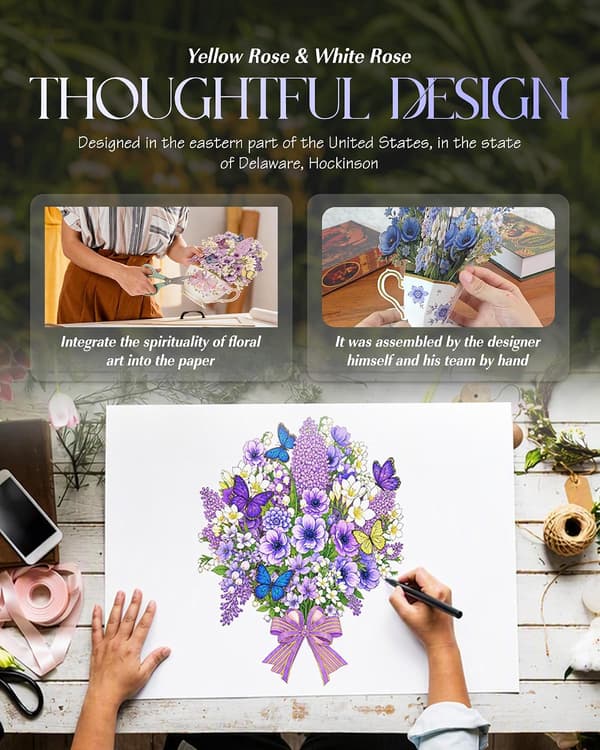 4 stk. Pop Up Blomsterbuketkort til kvinder mor kone, lilla purple
