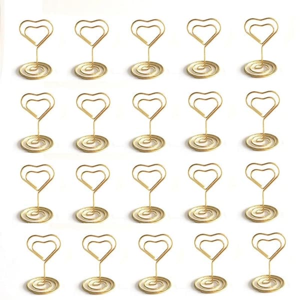 45 mm hjerteformede memoklips – 20-pakning notatholdere i metall til bryllupsbord, gull