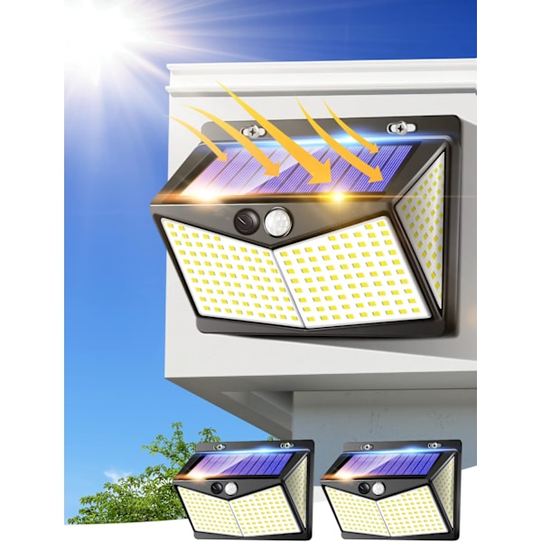 Utendørs solcellelampe, 208 LED, 1200 lumen, 3 moduser, bevegelsessensor
