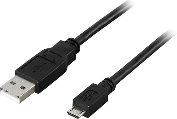USB 2.0-kabel Type A hann, Type Micro B hann, 5-pin, 0,25m, svart