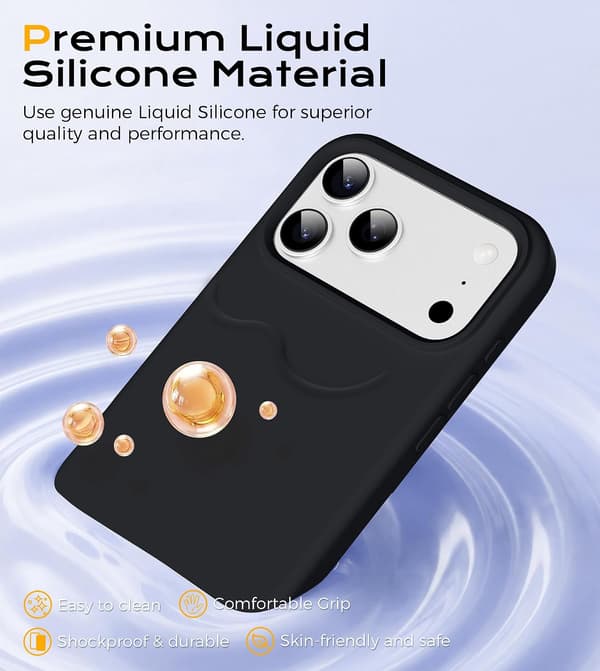 iPhone 17 Pro Max-deksel, flytende silikonetui, svart iPhone17Promax