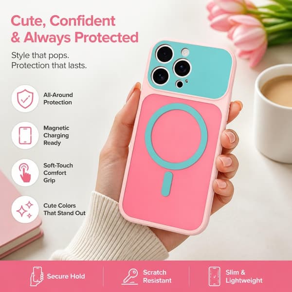 iPhone 15 Pro Magnetiskt skal i kontrastrik godisfärg, rosa iphone15PRO