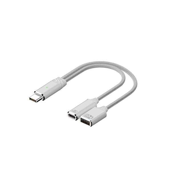 Typ-C 2-i-1 kort adapterkabel för USB-ljud och PD-snabbladdning, aluminiumflätad 15 cm vit White
