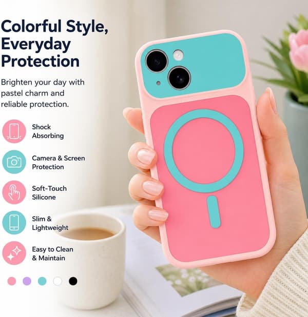 iPhone 15 Magnetisk Cover Kontrast Candy Farve, Pink iphone15