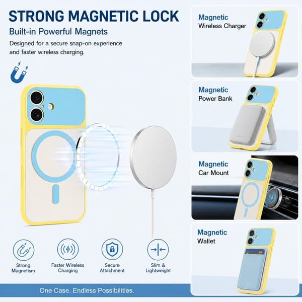 iPhone 16 Magnetisk Cover Kontrast Candy Farve, Hvid iPhone16
