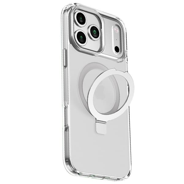 Silver magnetiskt telefonfodral kompatibelt med iPhone 14 Pro med osynligt stativ