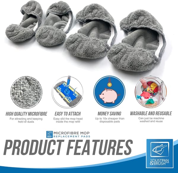4-pack Mikrofiber Moppdynor Ersättning för Laminatgolvmopp - Återanvändbara Mopphuvud, Flash Mopp Påfyllnadsdynor - Maskintvättbara