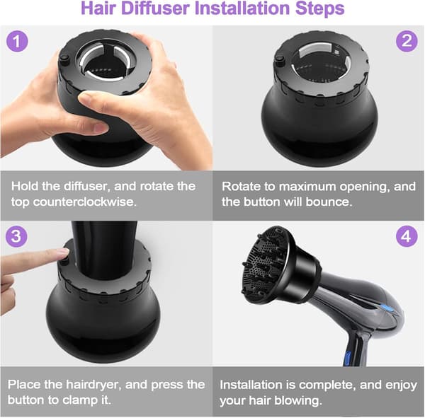 Universal hårdiffuser, kompatibel med hårtørrere, justerbar diffusermundstykke fra 3,5 til 6,5 cm (1,4 til 2,6 tommer)