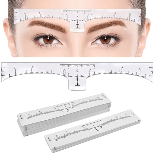 Förpackning med 100 engångs ögonbrynsmått, mätverktyg för microblading, självhäftande ögonbrynsmallar.