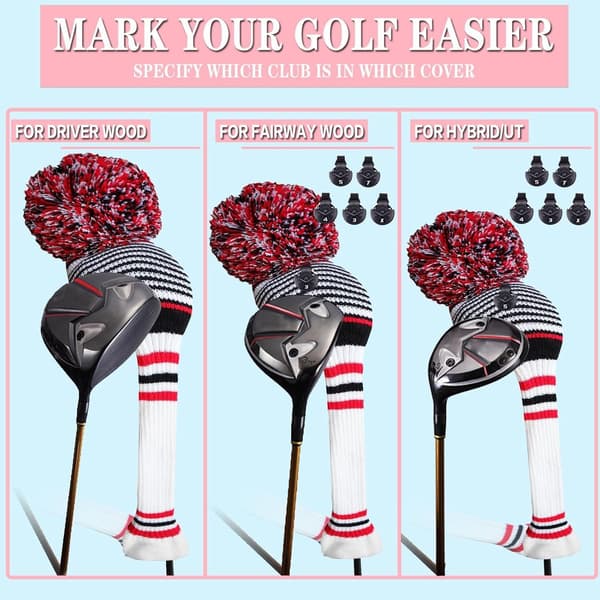 [LCS]3-pakning strikkede golfkøllehetter kompatible med Driver Fairway Hybrid 1 3 5, hvite nummererte beskyttere[YDE]