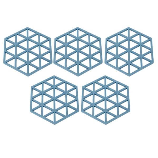 5-pack silikon hexagon underlägg värmeisolerande bordstabletter för matbord blå