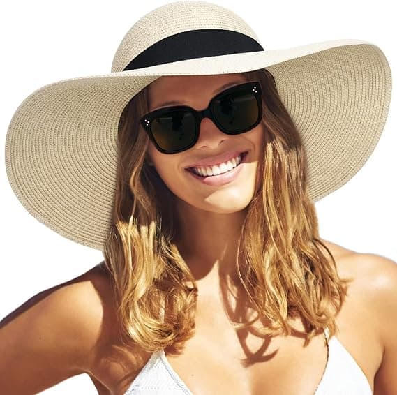 Dame Solstråhat Bred Skygge UPF 80 Sommerhat Sammenfoldelig Rul-op Floppy Strandhatte til Kvinder (beige) beige