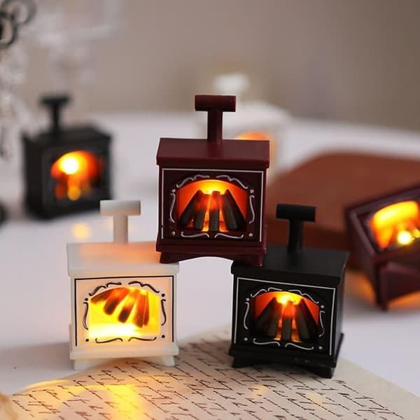 Mini LED glødende pejsmodel dukkehus, mikrolandskabsornamenter DIY-tilbehør (sort) black