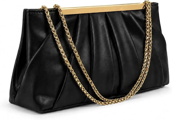 Ruched Aftenclutch med Kæderem Bryllupsfestpung (sort) black