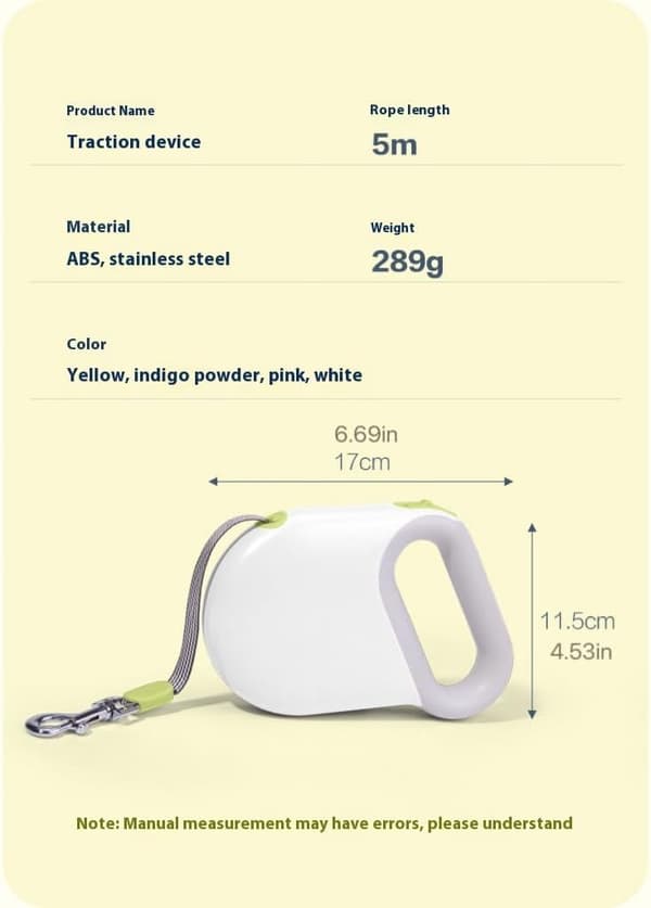 Uttrekkbart hundebånd, ABS-materiale, 5m lengde, tøff polyestertau, ergonomisk håndtak, legeringsspenne, slitesterkt, for hundelufting (blå) blue
