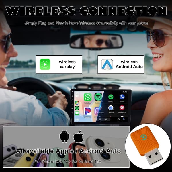 Trådløs CarPlay-adapter - Orange: Kablet til trådløs konvertering, smart bilforbindelse, kompatibel med Apple CarPlay og Android Auto