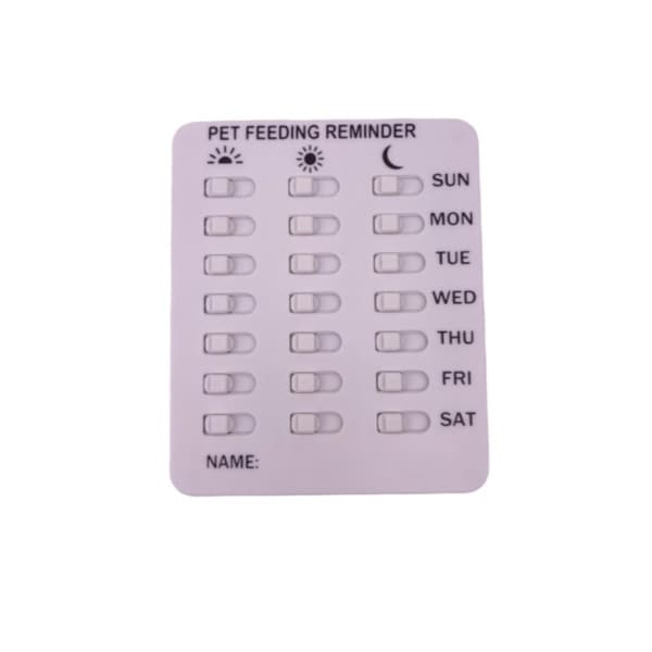 Påmindelse om kæledyrsfoder - Plastikkort til foder og medicin derhjemme, kort til sporing af måltider og doser, hvid 12 cm x 10 cm x 1 cm