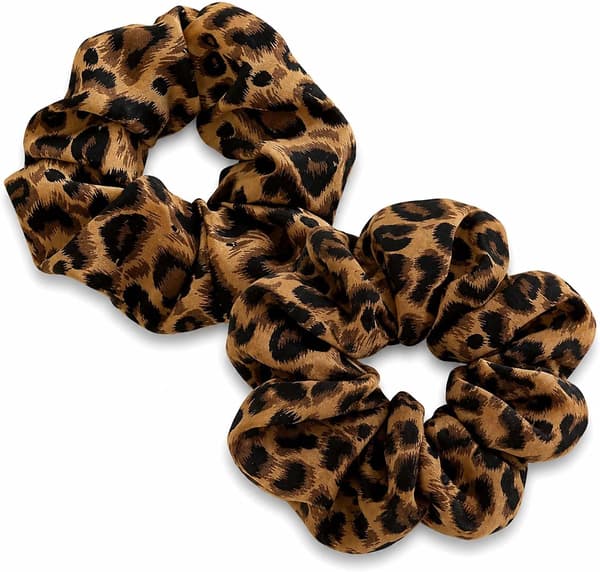 2-pakning overdimensjonerte sateng-scrunchies med mørkt leopardmønster for kvinner