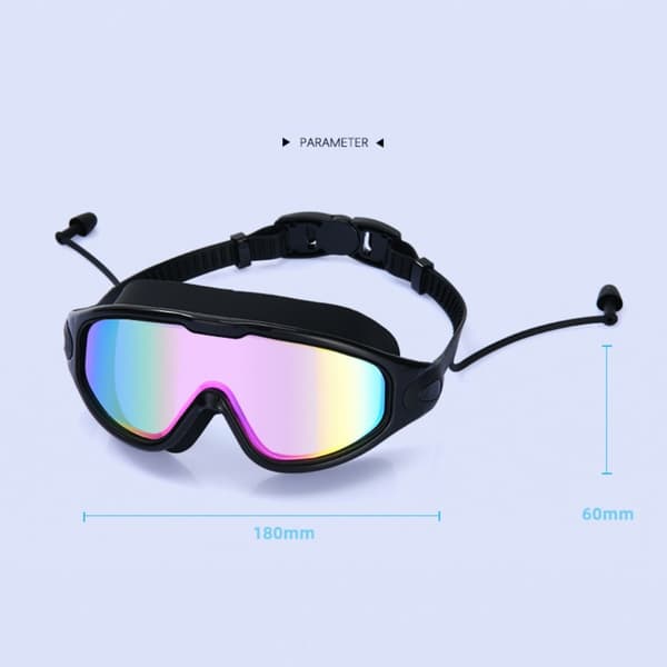 Simglasögon med brett synfält, anti-im, förvaringsfodral, silikonpackning, UV-skydd och justerbar elastisk rem Black + pink