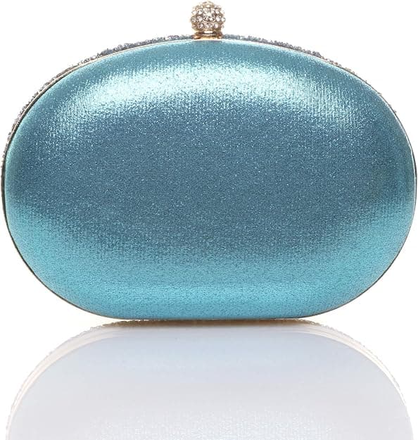 Diamantutsmykket oval clutchveske til skoleball (lys blå, 19,5 cm*4,5 cm*15,5 cm) light blue