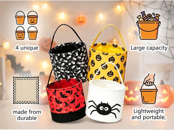 Halloween-godteribøtte, sammenleggbar stoffkurv, lett, bærbar, tilgjengelig i flere design, egnet for hyller (gresskar) A