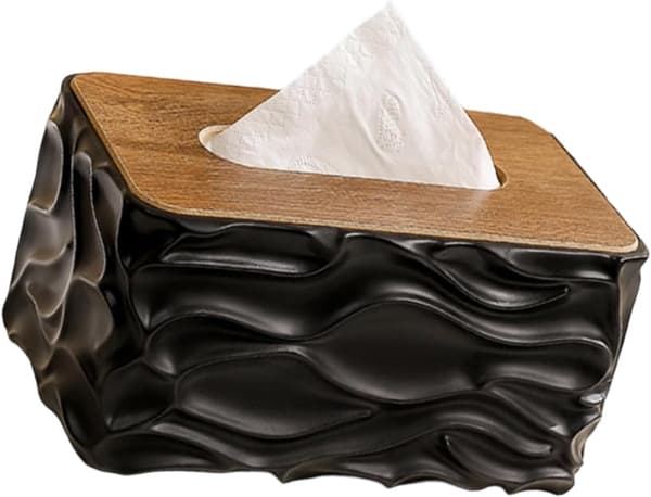 Træfinish Tissueholder med Krop og Bølget Detalje Multifunktionel Tissue Dispenser til Ethvert Interiør Badeværelsesdispenser (sort) black