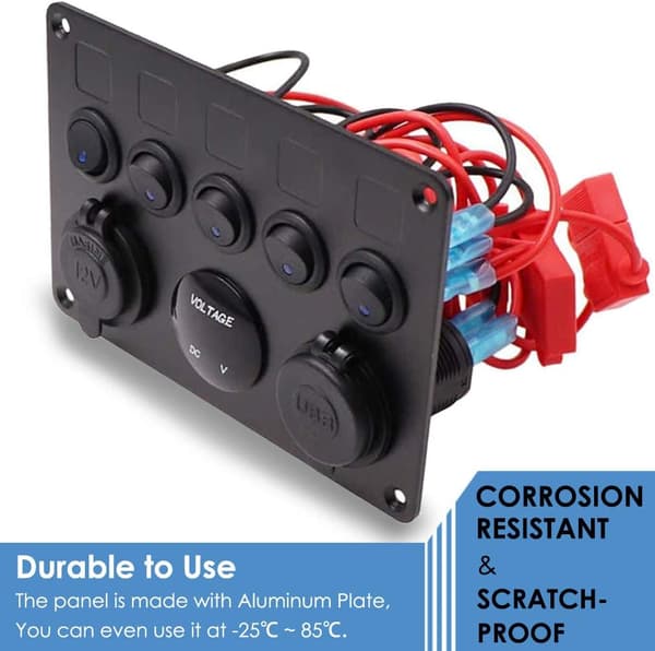 12V Marine Bryterpanel, 4.2A USB-laderport + Sigarettennerkontakt + Voltmeterdisplay
