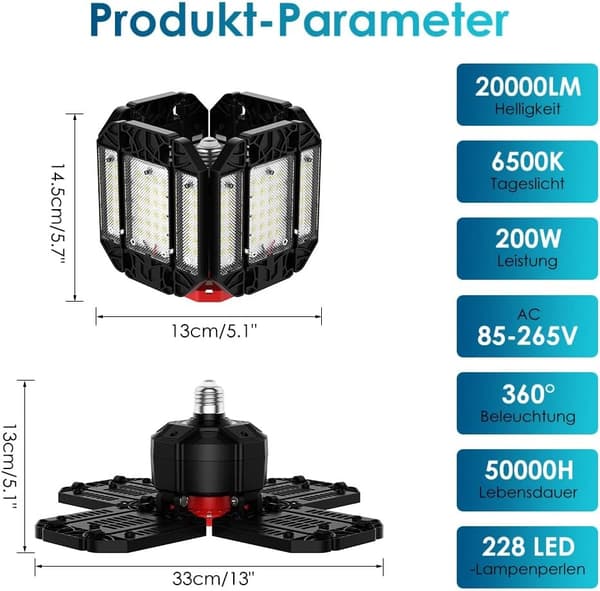 200W LED Værkstedslampe Garagelys 1 stk - 20000LM 6500K
