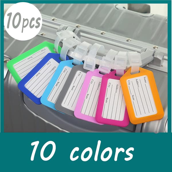 10-pack bagagebrickor, 8,9 x 4,8 cm, plast, vattentäta identifieringsbrickor för flygplansresväskor (10 färger)