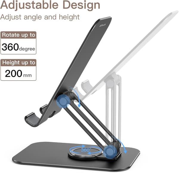 Desktop tablet stander, justerbar drejestander, foldbar bærbar holder til 4-13 tommer tablets (sort)