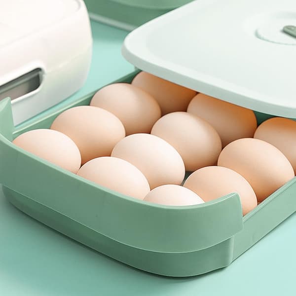 Eggboks med skuff, stablebar eggboks, eggkurv i plast til kjøkken, eggoppbevaringsboks - rommer 21 egg