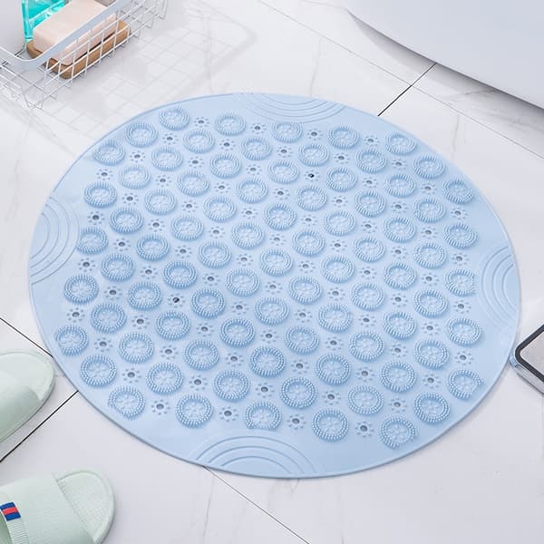 Halkfri badrumsmatta, TPE duschmatta med dräneringshål, 30 cm rund Blå Blue