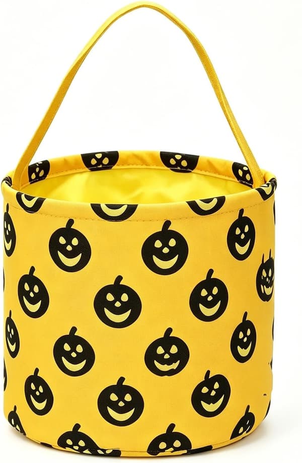 Halloween-godteribøtte, sammenleggbar stoffkurv, lett, bærbar, tilgjengelig i flere design, egnet for hyller (gresskar) A