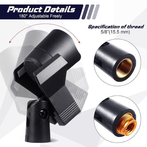 Mikrofonstativklemmer (sæt med 4) med 4 adaptere. Inkluderer en 5/8\" han til 3/8\" hun adapter.