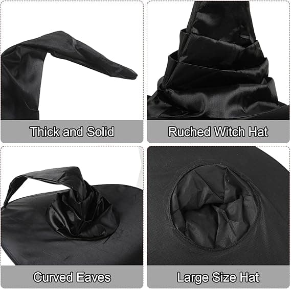Heksehat, sort heksehat til kvinder, Halloween-hat til børn og voksne, heksekostume