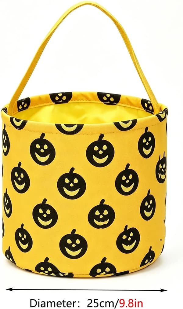 Halloween-godteribøtte, sammenleggbar stoffkurv, lett, bærbar, tilgjengelig i flere design, egnet for hyller (gresskar) A