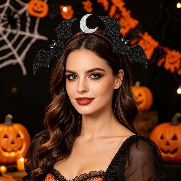 Musta kimalteleva lepakko-kuu-panta Halloween-hiusasusteet (17cm×18cm) black