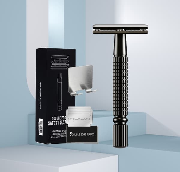 Ny manuel skraber - dobbeltbladet for en glat barbering Sort