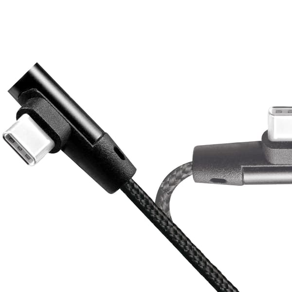USB-A–USB-C-kaapeli, kulmikas, punottu, 15 W, 0,3 m