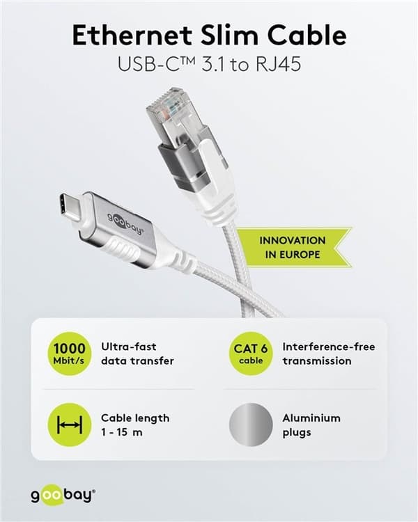 Ethernet-kabel USB-C™ 3.1 till RJ45, Slim, 5 m