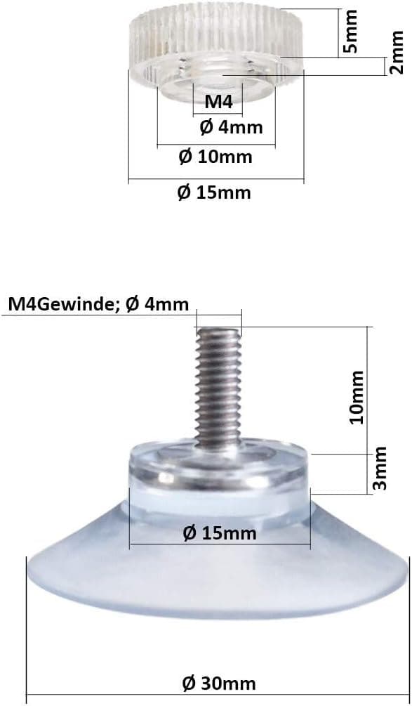 8 kpl imukuppeja Ø 30 mm M4x10mm kierteellä ja siipimutterilla, ZQKLA