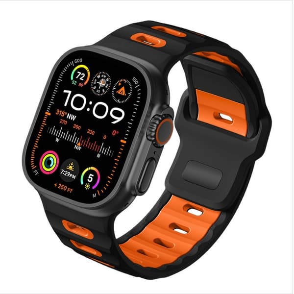 Stilfuld silikonerem til Apple Watch 42/44/45/46/49mm Sort+Orange Black+Orange