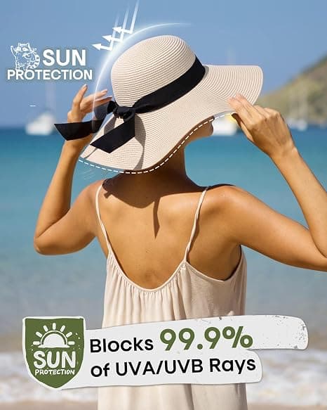Dame Solstråhat Bred Skygge UPF 80 Sommerhat Sammenfoldelig Rul-op Floppy Strandhatte til Kvinder (beige) beige