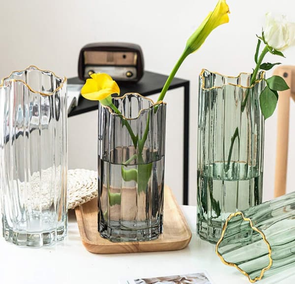 Hög Glasvas för Blomvas Tjock Stor Cylindervas Heminredning Grön 12x30cm