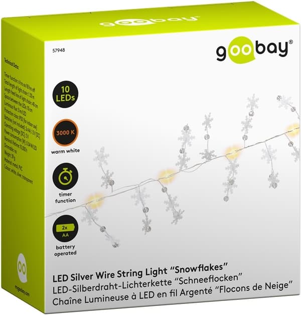 10 LED ljusslinga silvertråd \"Snöflingor\"